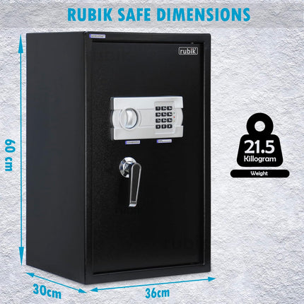 Rubik Large Digital Safe Box with Pin Code and Keys, RB-60EG (60x36x30cm) Black