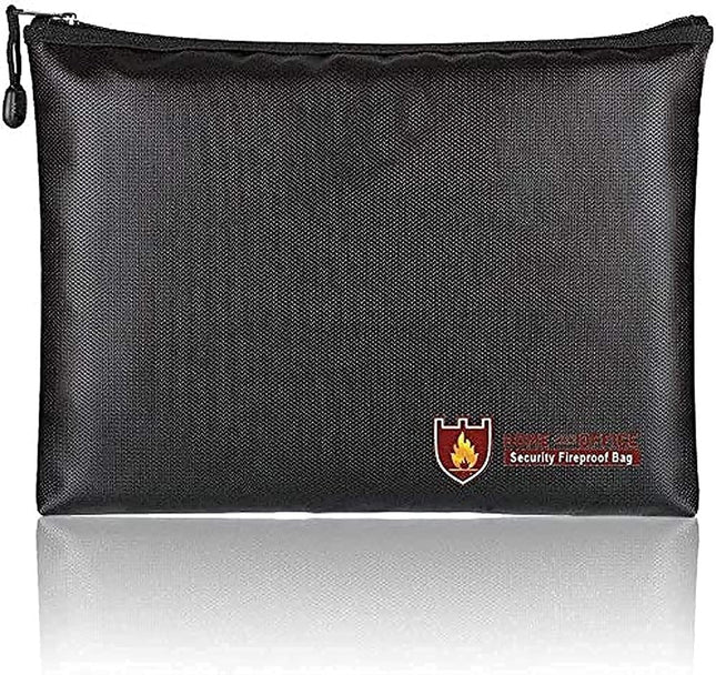Medium Fireproof Document Bag 29x20cm - Silicone Coated Fiberglass, Water and Fire Resistant, Single Zipper Pouch
