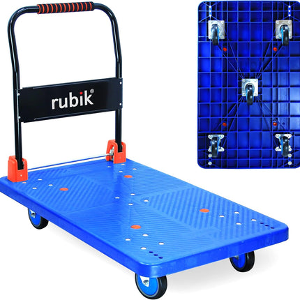 Rubik Flatbed Platform Trolley, 600kg Weight Capacity and 360 Degree Swivel Wheels, Foldable Push Hand Cart (X-Large, 110x65cm)