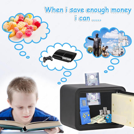 Children's Digital Piggy Bank Safe Box with Deposit Slot, For Kids Girls Boys RB-ZW18N1 (Black)
