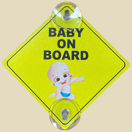 Baby on Board Car Sign Reflective – Safe Distance Warning Sign with Suction Cups (12.5x12.5 cm)