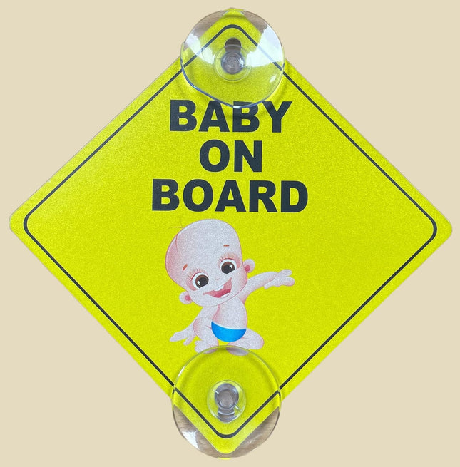 Baby on Board Car Sign Reflective – Safe Distance Warning Sign with Suction Cups (12.5x12.5 cm)