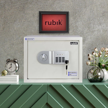 Rubik Large Digital Safe Box with Pin Code and Keys, RB-30AJ (30x38x30cm) White