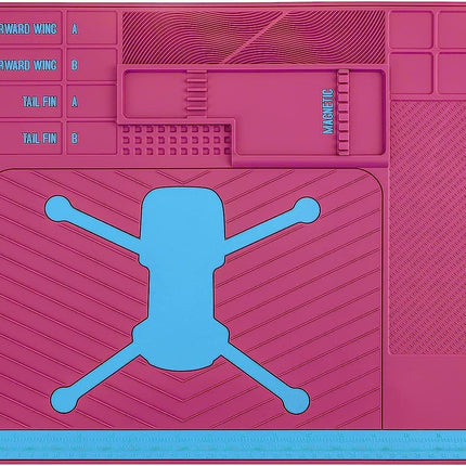 Drone Soldering Repair Mat – Heat Resistant Silicone Work Station with Magnetic Slots (Pink)