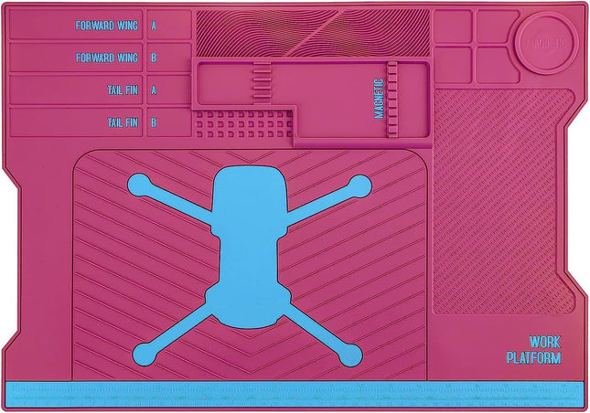 Drone Soldering Repair Mat – Heat Resistant Silicone Work Station with Magnetic Slots (Pink)