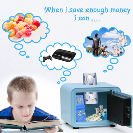 Children's Digital Piggy Bank Safe Box with Deposit Slot, For Kids Girls Boys RB-ZW18N1 (Blue)
