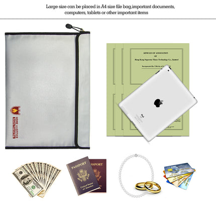 Fireproof Waterproof Document Bag 28x38cm - Liquid Silicone Outer with Fireproof Zipper