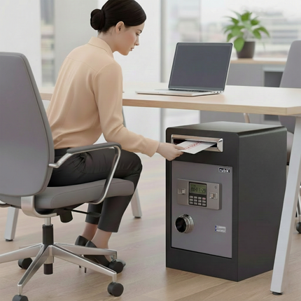 Rubik Drop Slot Safe for Cash Deposit, With Digital and Key Lock, Office Shop Use RB60DF-T (60x38x33cm) Black/Grey