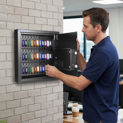 Rubik Digital Key Cabinet (42-Keys Capacity) Electronic Key Storage Wall Safe Lock Box Wall-Mounted RBS42EW Black