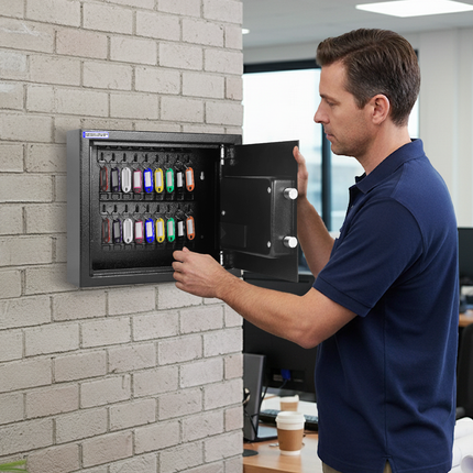 Rubik Digital Key Cabinet (18-Keys Capacity) Electronic Key Storage Wall Safe Lock Box Wall-Mounted RBS18EW Black