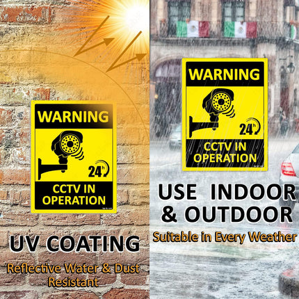Acrylic Warning 24 Hours CCTV in Operation Sign 20x15cm, Weather Resistant Plastic Sign