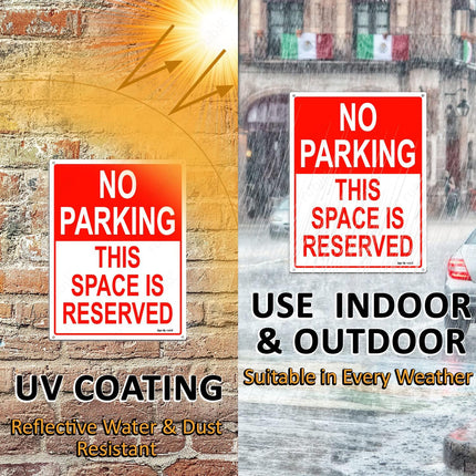 Acrylic No Parking This Space is Reserved Sign 20x15cm, Reflective Weather Resistant - Red/White