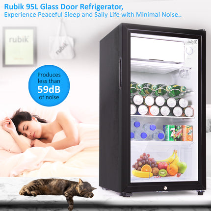 Rubik Hotel Mini Bar Compressor Fridge 95L, Glass Door Refrigerator RB-JC-95HC