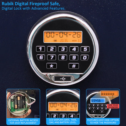 Rubik 2-Hours Fireproof Safe Box 58cm with Digital Lock & Key (RBDF-580, 110kg) Black/Blue