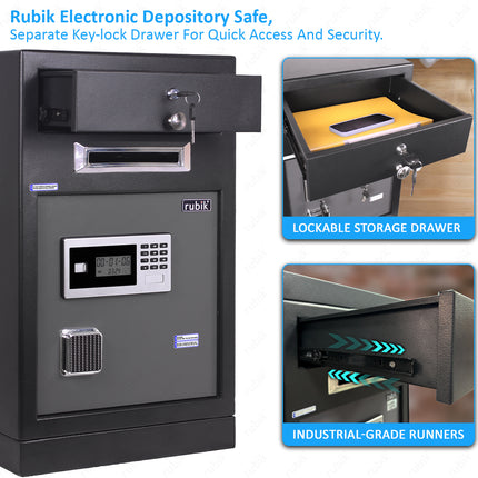 Rubik Drop Slot Safe with Lockable Cash Drawer, Digital and Key Lock, Office Shop Use RB-6343DS (69x43x38cm)