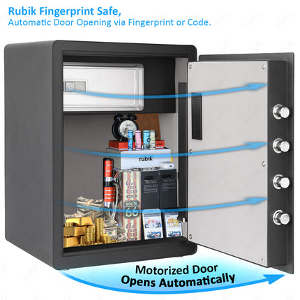 Rubik Premium Fingerprint Safe Box with Optical Keypad and Keys, Motorized Lock RB-AM55 (55x40x34cm) Black