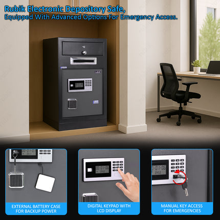 Rubik Drop Slot Safe with Lockable Cash Drawer, Digital and Key Lock, Office Shop Use RB-6343DS (69x43x38cm)