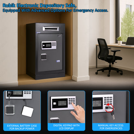 Rubik Drop Slot Safe for Cash Deposit, Digital and Key Lock, Office Shop Use RB-6343S (69x43x38cm)