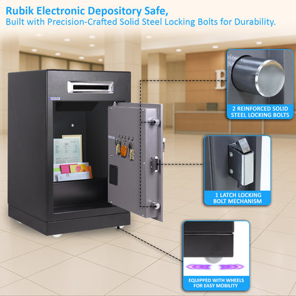 Rubik Drop Slot Safe for Cash Deposit, Digital and Key Lock, Office Shop Use RB-6343S (69x43x38cm)