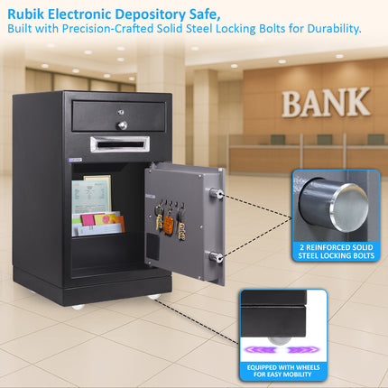 Rubik Drop Slot Safe with Lockable Cash Drawer, Digital and Key Lock, Office Shop Use RB-6343DS (69x43x38cm)