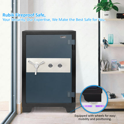 Rubik 2-Hours Fireproof Safe Box 88cm, Key Operated (RB-880LB, 180kg) Black/Blue