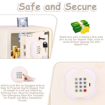 Children's Digital Piggy Bank Safe Box with Deposit Slot, For Kids Girls Boys RB-ZW18N (Off White)