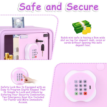 Children's Digital Piggy Bank Safe Box with Deposit Slot, For Kids Girls Boys RB-ZW18N (Mauve)