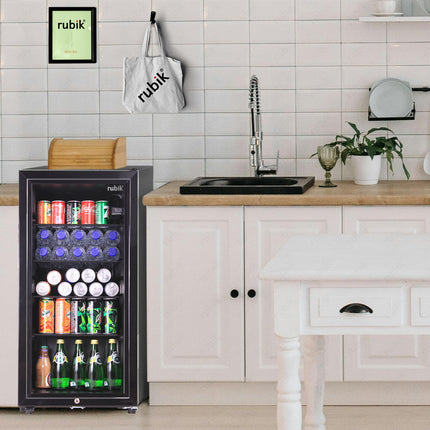 Rubik Hotel Mini Bar Compressor Fridge 88L, Glass Door Refrigerator RB-JC-88HC
