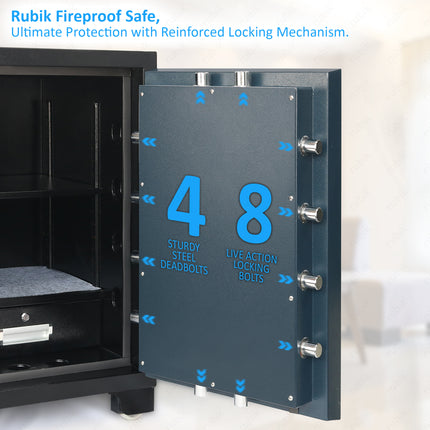 Rubik 2-Hours Fireproof Safe Box 88cm, Key Operated (RB-880LB, 180kg) Black/Blue