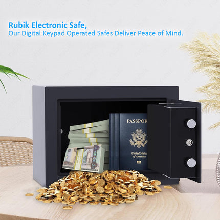 Rubik Mini Safe Box With (Upgraded) Digital Lock & Key RB17EL (17x23x17cm) Black