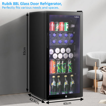 Rubik Hotel Mini Bar Compressor Fridge 88L, Glass Door Refrigerator RB-JC-88HC