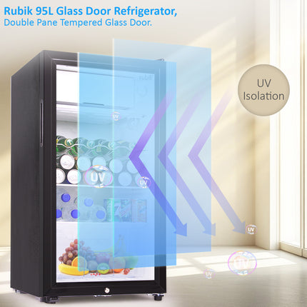 Rubik Hotel Mini Bar Compressor Fridge 95L, Glass Door Refrigerator RB-JC-95HC
