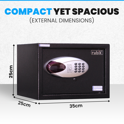 Rubik Hotel Safe Box with Digital Motorized Lock & Keys, RBH25E (25x35x25cm) Black