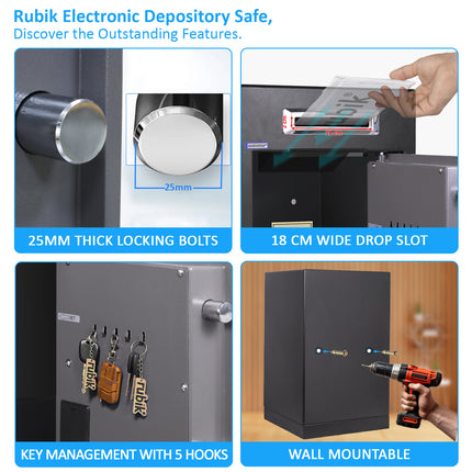 Rubik Drop Slot Safe with Lockable Cash Drawer, Digital and Key Lock, Office Shop Use RB-6343DS (69x43x38cm)