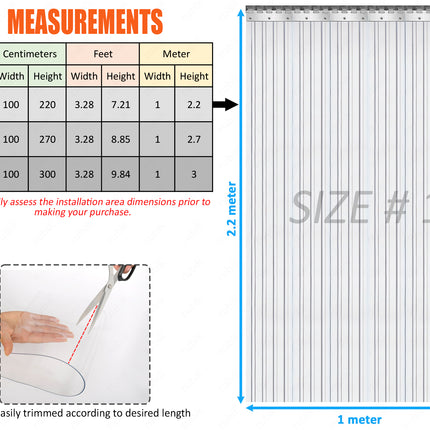 PVC Strip Curtains Ribbed, For Doorways, Air Blockers, Readymade (3.28 x 7.21 ft)