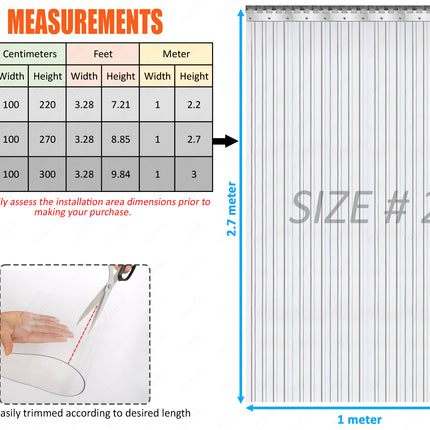 PVC Strip Curtains Ribbed, For Doorways, Air Blockers, Readymade (3.28 x 8.85 ft)