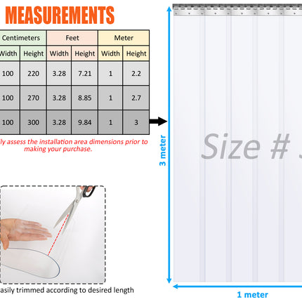 Transparent PVC Strip Curtains, For Doorways, Air Blockers, Readymade (3.28 x 9.84 ft)