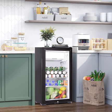 Rubik Hotel Mini Bar Compressor Fridge 95L, Glass Door Refrigerator RB-JC-95HC