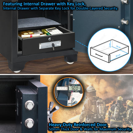Rubik 2-Hours Fireproof Safe Box 88cm, Key Operated (RB-880LB, 180kg) Black/Blue