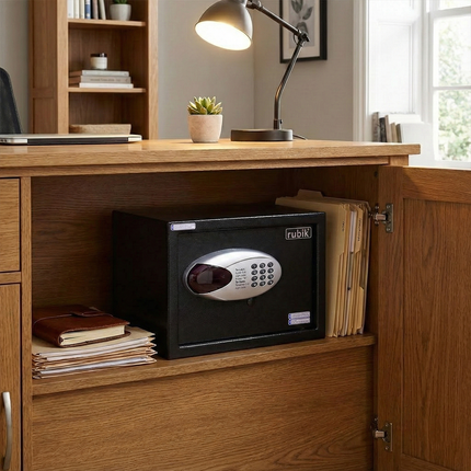 Rubik Hotel Safe Box with Digital Motorized Lock & Keys, RBH25E (25x35x25cm) Black