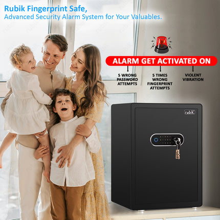 Rubik Premium Fingerprint Safe Box with Optical Keypad and Keys, Motorized Lock RB-AM55 (55x40x34cm) Black