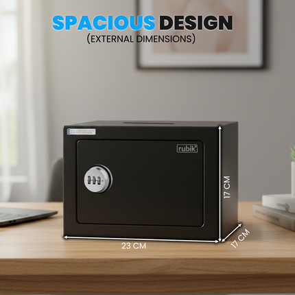 Rubik 3-Digit Combination Lock Safe Box with Drop Slot - Keyless Deposit Safe (17x23x17cm) RB-17N-SL Black