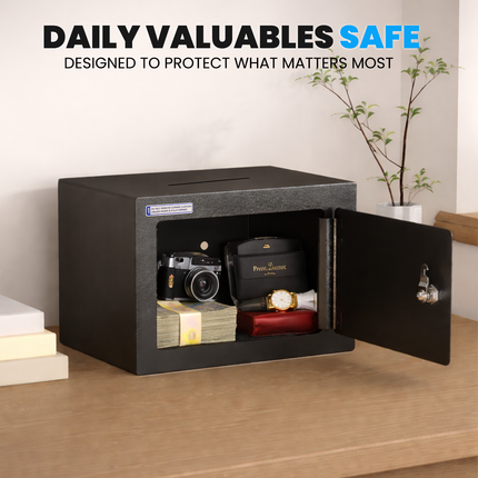 Rubik 3-Digit Combination Lock Safe Box with Drop Slot - Keyless Deposit Safe (17x23x17cm) RB-17N-SL Black