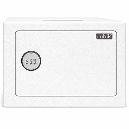 Rubik 3-Digit Combination Lock Safe Box with Drop Slot - Keyless Deposit Safe (17x23x17cm) RB-17N-SL White