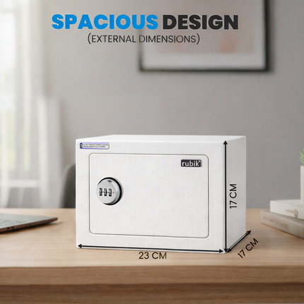 Rubik 3-Digit Combination Lock Basic Mini Safe Box - Keyless Steel Safe (17x23x17cm) RB-17N White