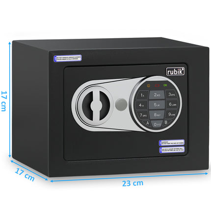 Rubik Mini Safe Box With (Upgraded) Digital Lock & Key RB17EL (17x23x17cm) Black