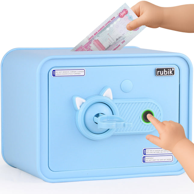 Children's Fingerprint Piggy Bank Safe Box with Deposit Slot, For Kids Girls Boys RB-ZW18F (Blue)