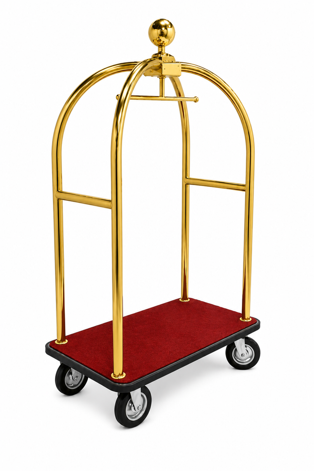 Stainless Steel Hotel Bellman Luggage Cart Anti Fingerprint Gold Titanium Coating, Luxury Platform