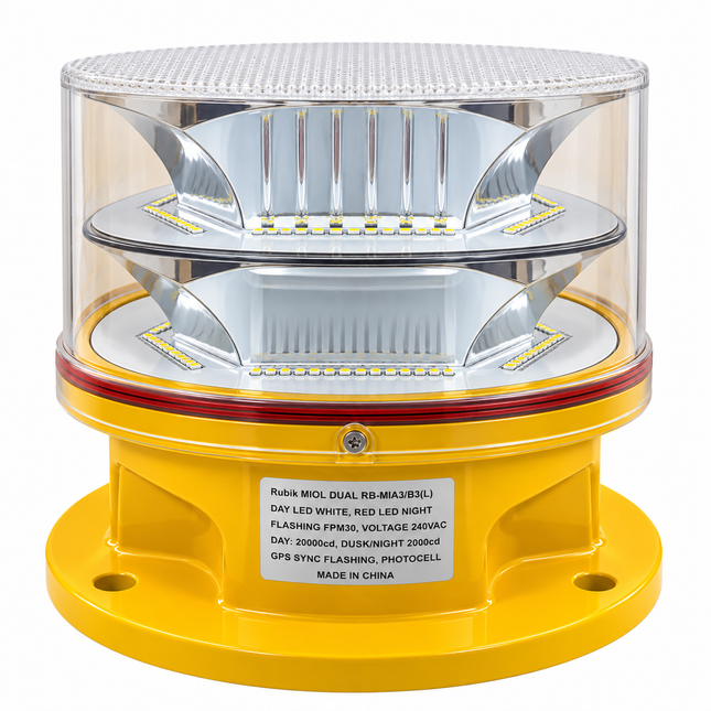 Rubik Dual Medium Intensity Aviation Obstruction Light, White & Red LED, Day & Night, ICAO FAA L-865 / L-864