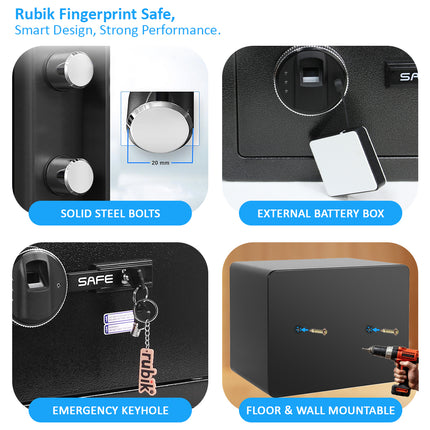 Rubik Large Fingerprint Safe Box with Keys, RB-30YFP (30x38x30cm)